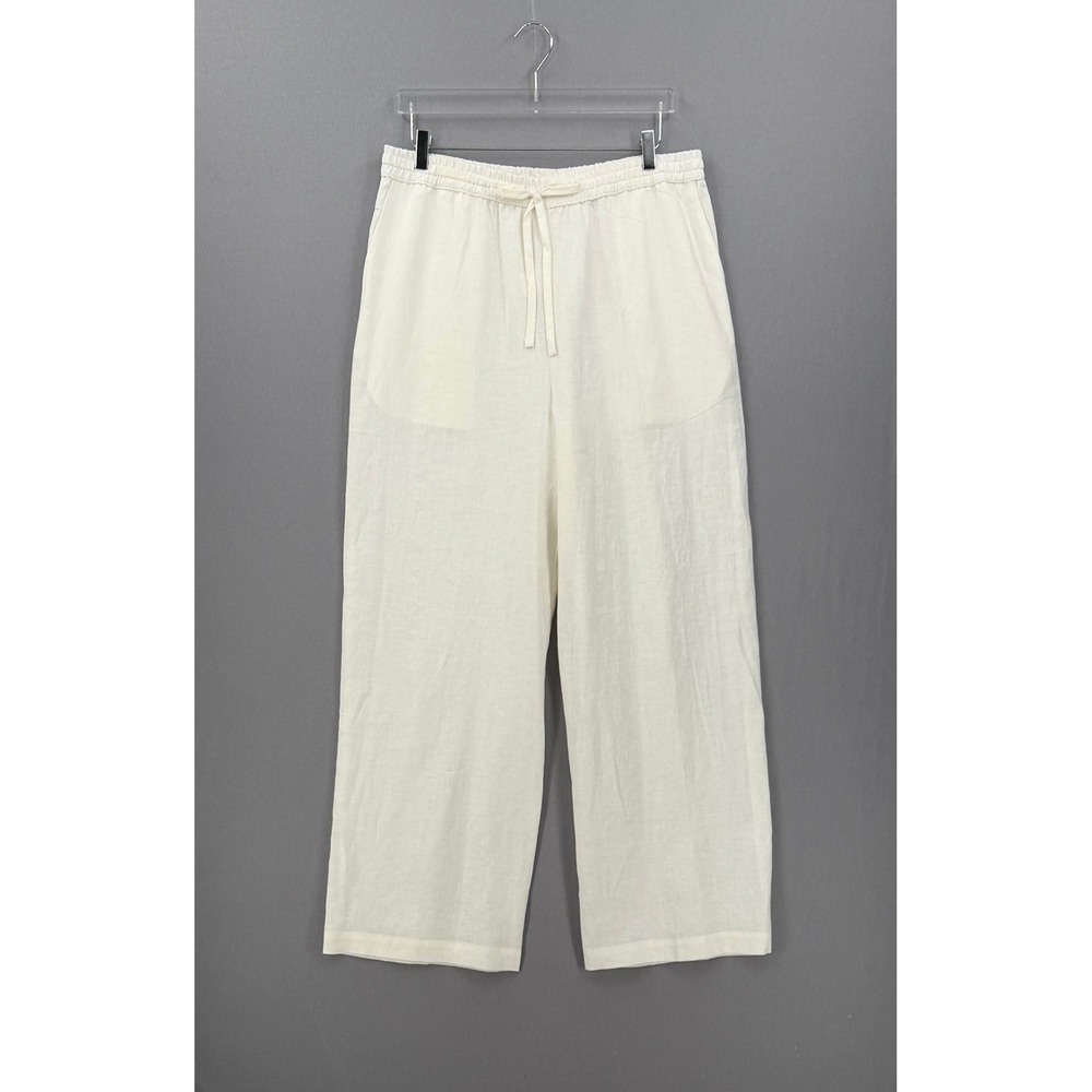 ENZA COSTA Linen Resort Pants Women XL Undyed Off White Wide Leg Drawstring - Picture 4 of 16